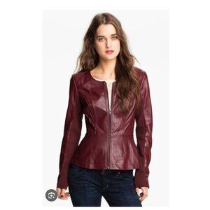 Hinge Leather Peplum Zip Jacket Burgundy Red Witchy Mob Wife Capsule sz Small